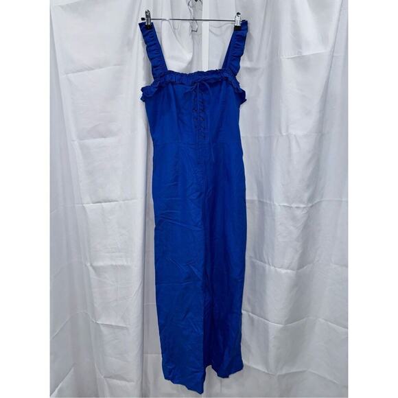 SugarLips royal blue tank top jumpsuit with ruffle straps | Sz S, NWT - Picture 2 of 5
